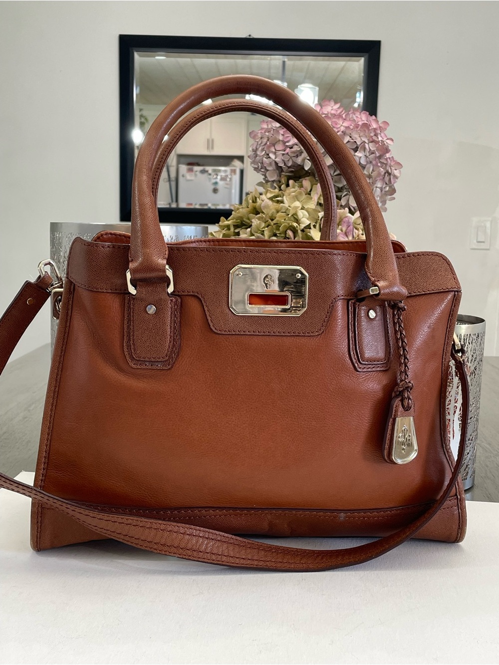 Cole Haan Brown Leather Satchel with Top Handles
